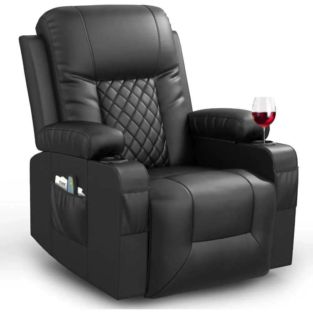 Reclining Sofas Massage Rocker with Heated Modern Ergonomic Lounge 360 Degree Swivel Single Sofa Seat Reclining Sofas Black