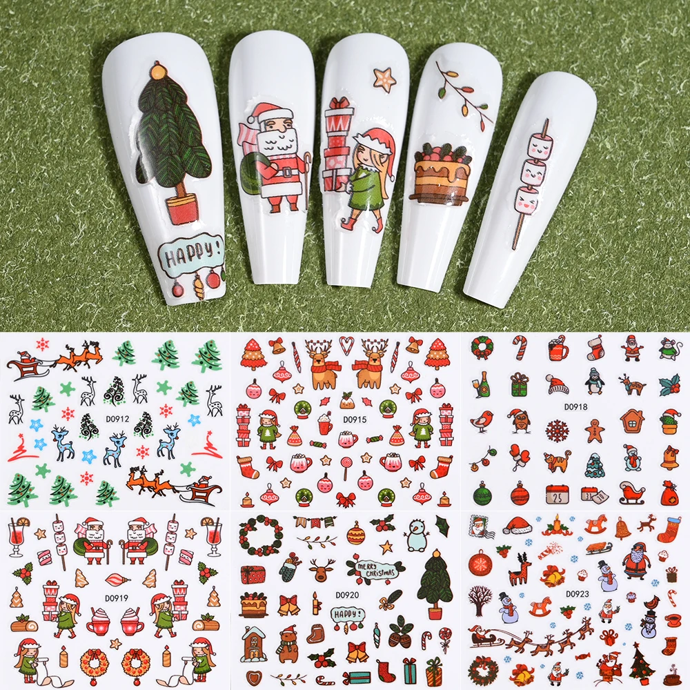 Autocollants 3D Joyeux Noël pour Ongles, Curseur Auto-Adhésif, Cerf, Père Noël, Décalcomanies Hiver, Noël, Nouvel An, Décoration, 24 Pièces