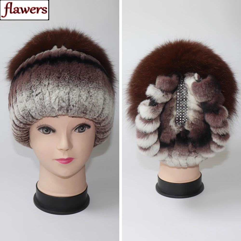 

2024 New Women Winter Knitted Real Rex Rabbit Fur Hat Luxury Quality Natural Top Fox Fur Hats Lady Warm Thick Rex Rabbit Fur Cap