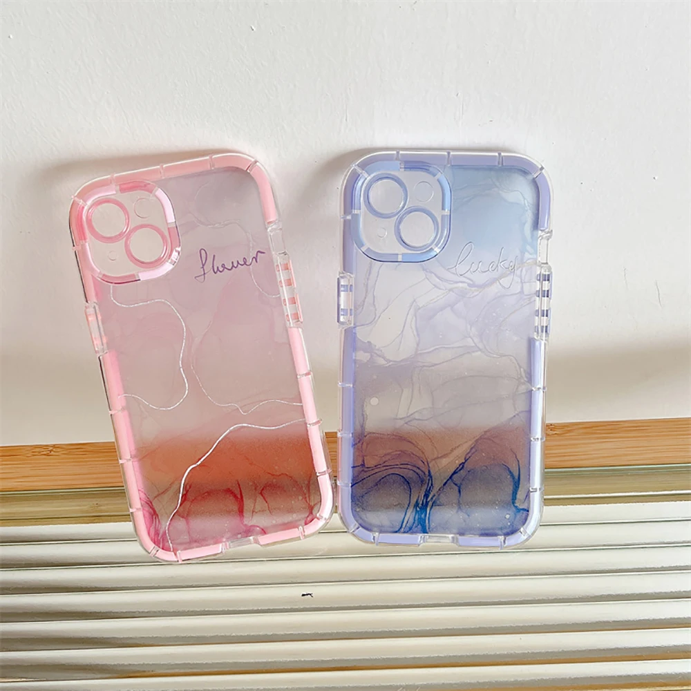 Super Shockproof Gradient Marble Bumper Phone Case For iPhone 14 11 12 13 15 Pro XS Max X XR Clear Soft Silicone Back Cover Case