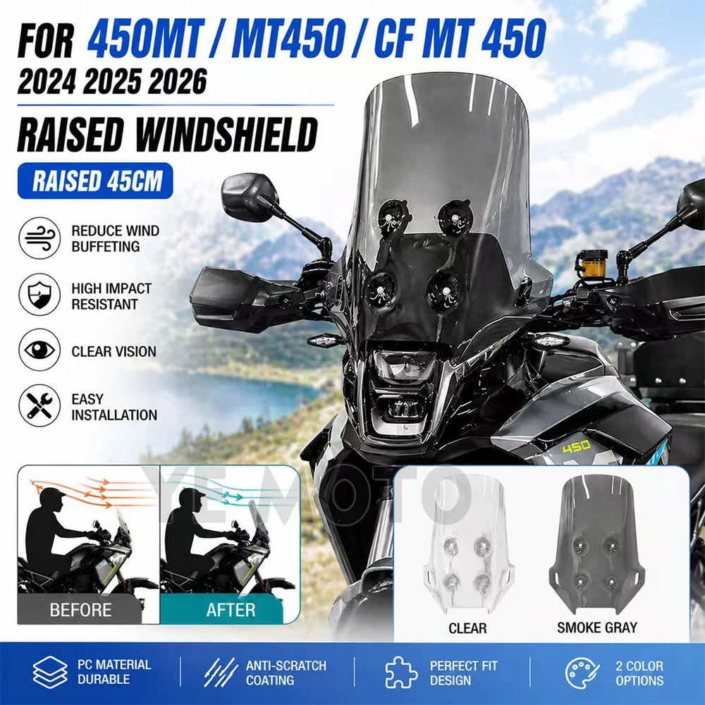 2026 45CM For CFMOTO 450MT Windshield 450 MT Accessories Motorcycle Front Windscreen for CF450MT MT 450 Windshield Parts 2 COLOR