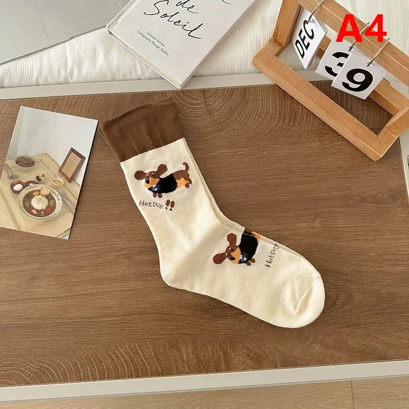 Calzini in cotone per cani con salsiccia adorabili con stampa di cartoni animati; Calzini per coppie accoglienti autunno inverno; Calzini con design animale bassotto