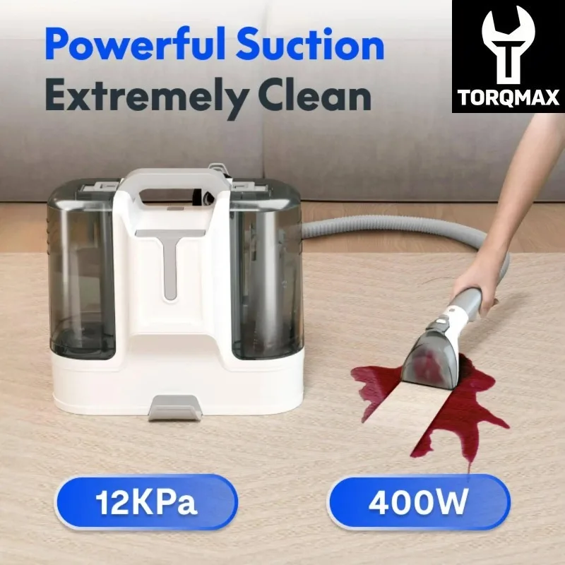 

TORQMAX Portable Carpet Cleaner Machine 12000Pa Powerful Suction 61oz Tank for Pet Hair Stain Deep Clean Home Car Upholstery