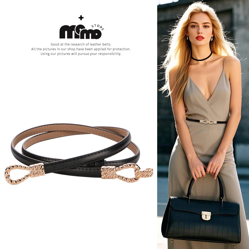 

Leather Skinny Women Belt Ladies Thin Waist Belts Adjustable for Jeans Pants Dresses with Metal Buckle