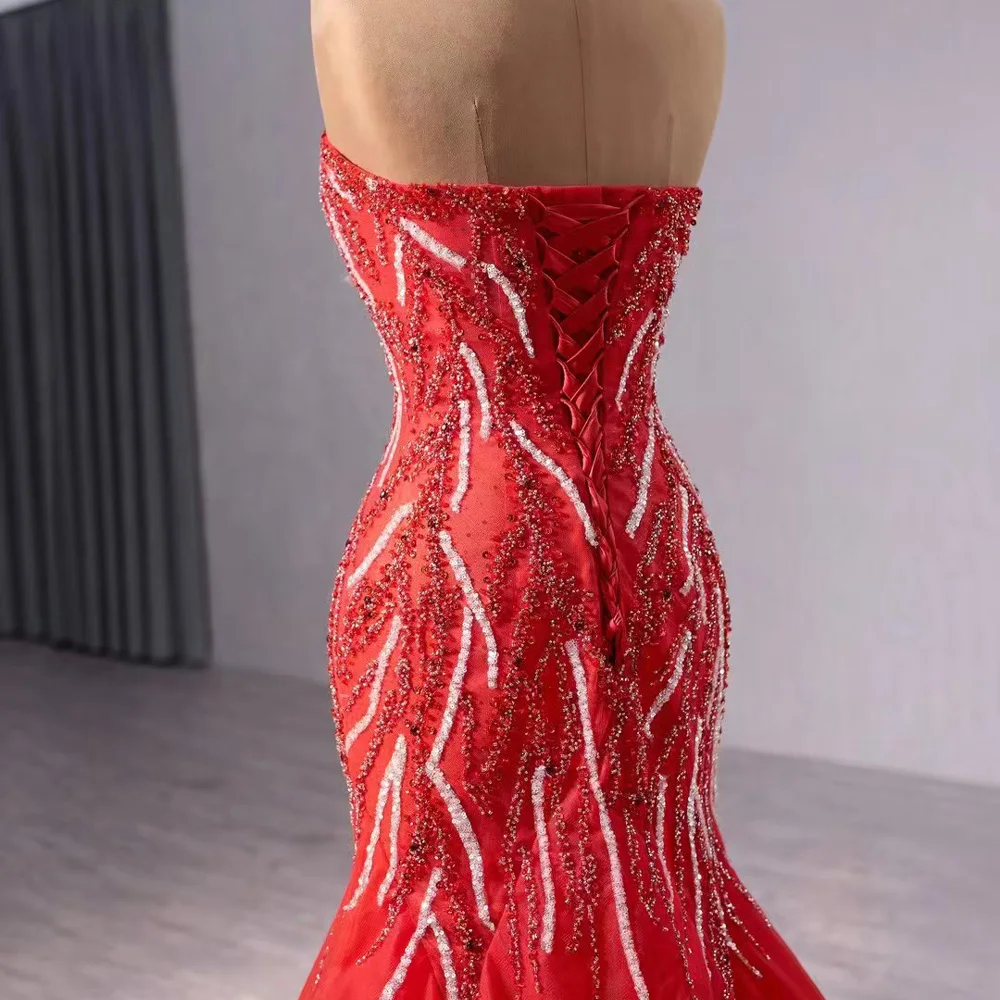 Vestido de noche rojo elegante con forma de corazón, sin mangas, con cordones en la espalda, lentejuelas, personalizable, para ocasiones especiales, 2026