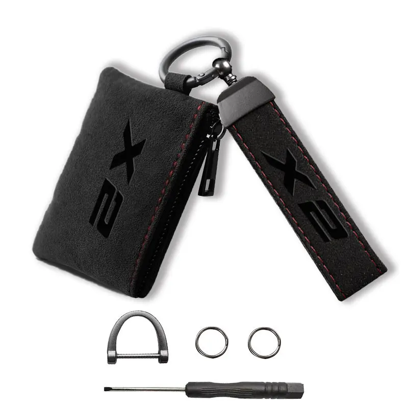 Suede Leather Car Key Case Full Cover Protection Shell Bag Exclusive Keychain key case with 3D logo For Bmw X2 Car Accessories