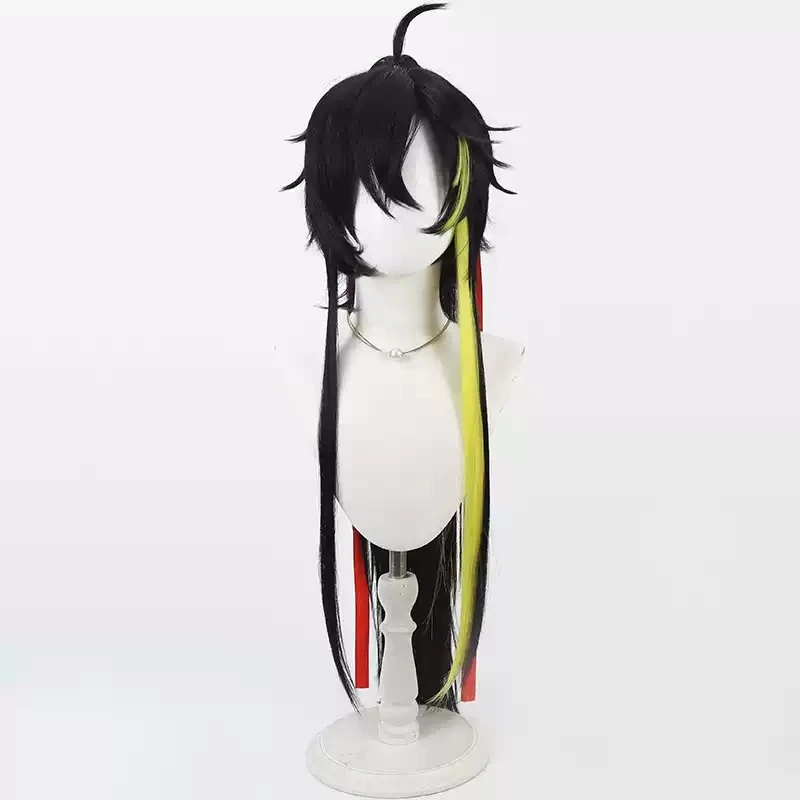 Azur Lane Harbin Cosplay Wigs 90cm Long Straight Black Mixed Yellow Ponytail Heat Resistant Synthetic Hair Halloween Party Role