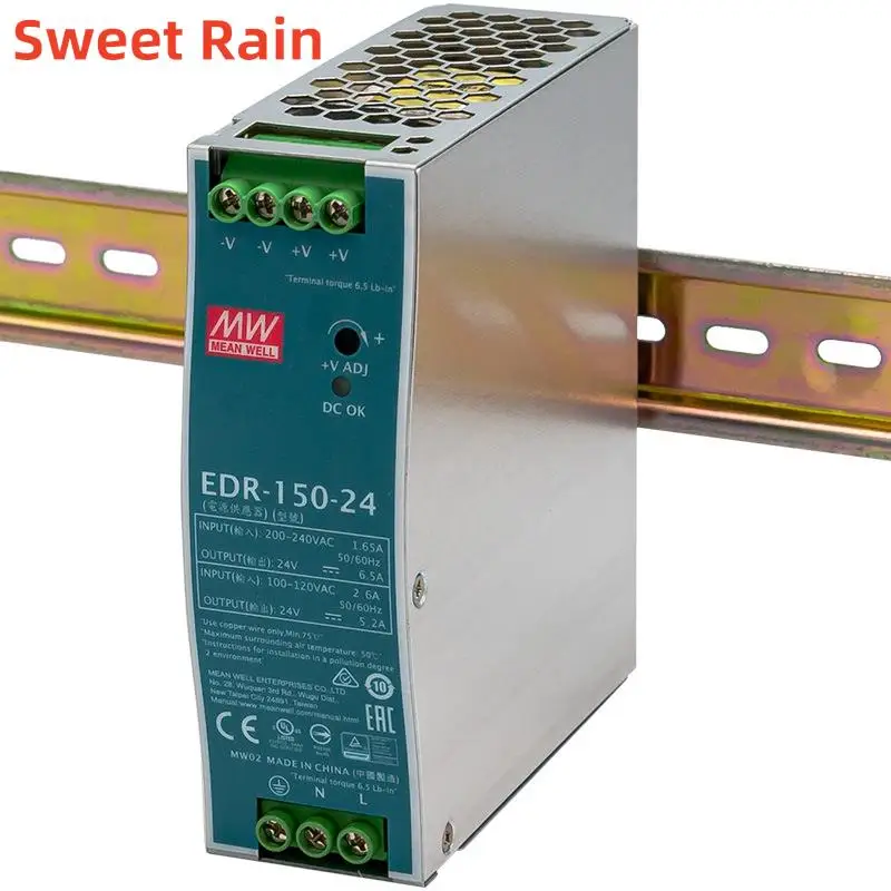 MEAN WELL Industrial Din Rail Mounted 150W 24V Slim Single Output Switching Power Supply EDR-150-24