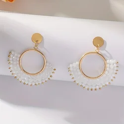 1 Pair of Bohemian Pendant Earrings, Fan Tassel Design Inlaid with Rhinestones, Fashionable Women's Jewelry Casual New 2024