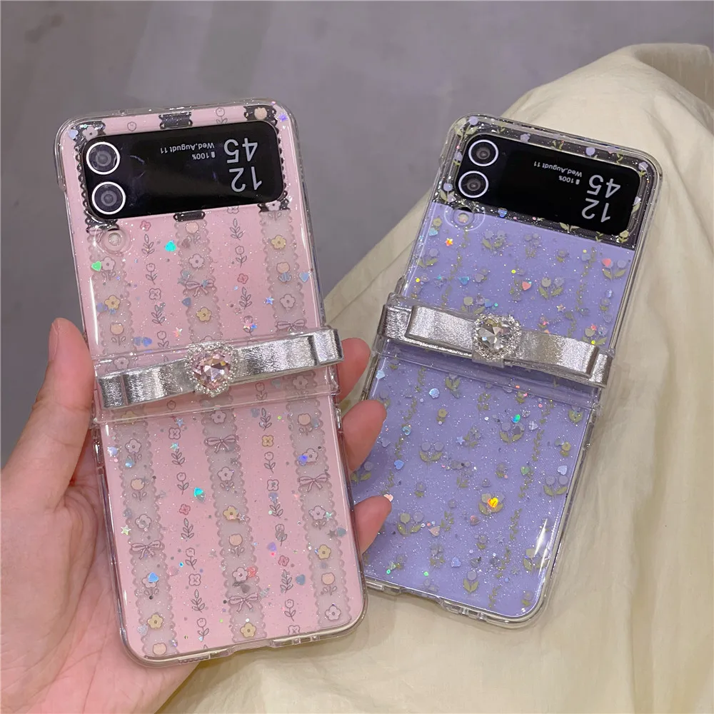 Ins Korean Fashion Glittle Wave Point Hinge PC Phone Case For Samsung Galaxy Z Flip 5 Case For Galaxy Z Flip4 Cover Z Flip3 Capa