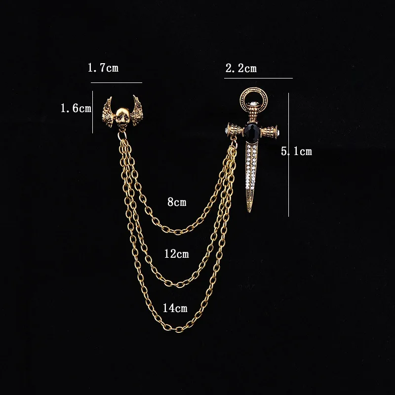 Halloween hot selling chain personalized skull badge wings sword vampire brooch collar needle