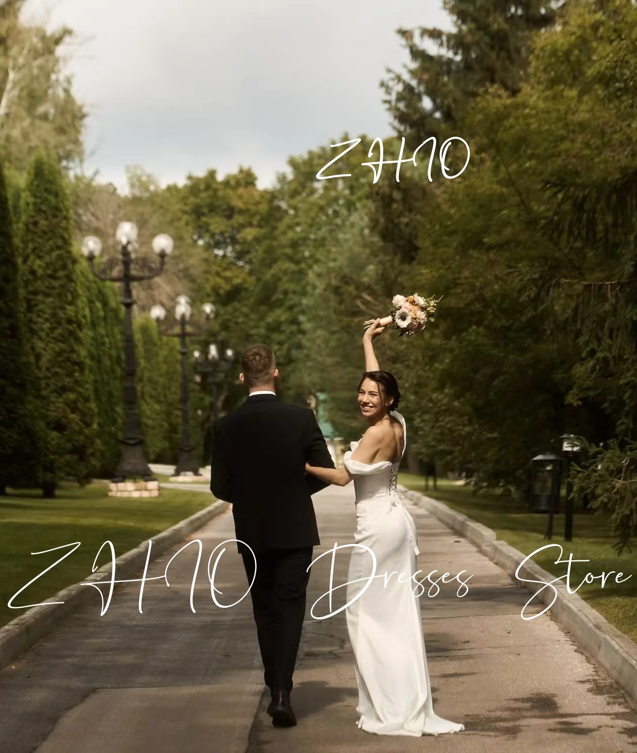 ZHIO فستان أنيق لحفلات الزفاف على شكل قلب بدون أكتاف مكشكش حورية البحر سويب تراين من الساتان فستان زفاف مخصص فيستدو دي نوفيا