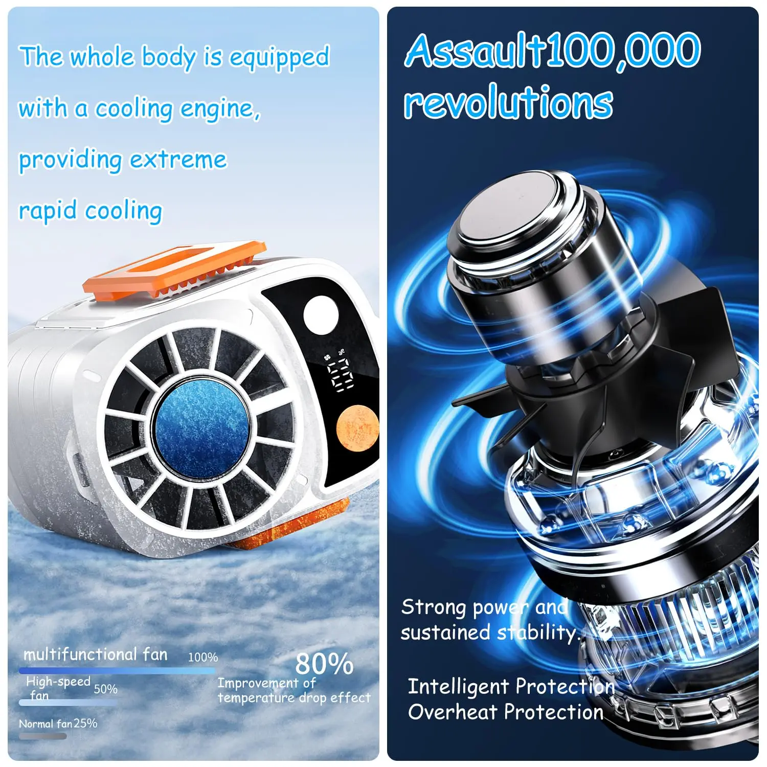 Multifunctional Portable Waist Fan – Rechargeable, 6,000mAh Battery, Built-in Flashlight & Ice Compress for Outdoor Activities