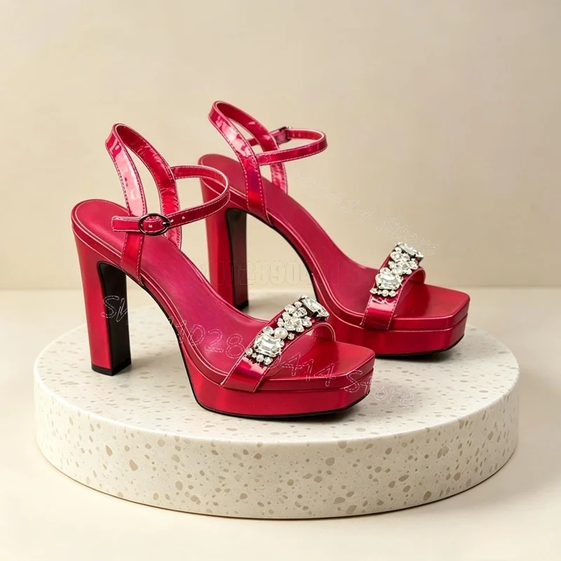 

Crystal Flower Rose Red Open Toe Platform Sandals Buckle Strap Women Shoes Thin High Heels Party Dating 2026 Zapatos Para Mujere