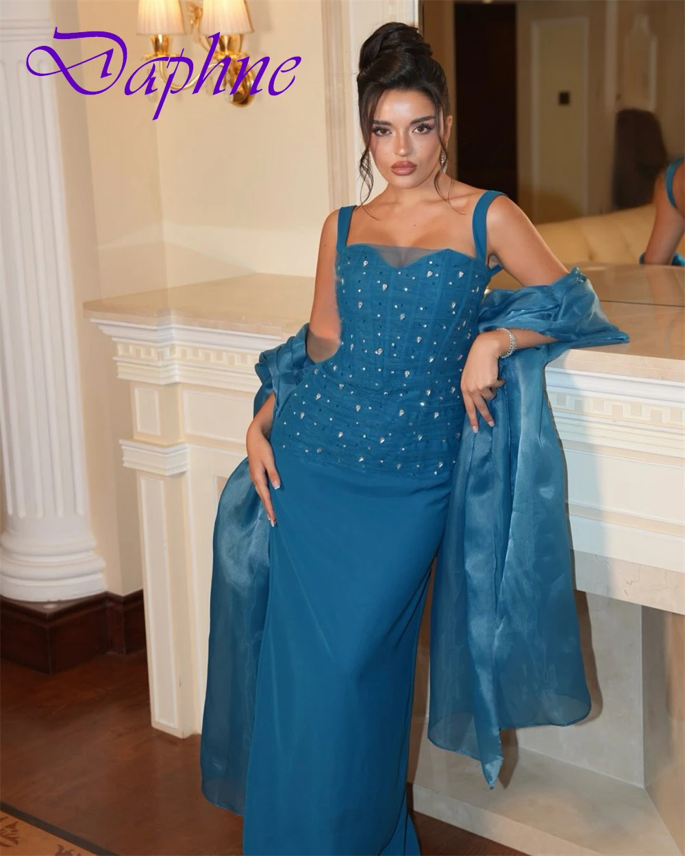 تخصيص مثير ساحة طوق مساء اللباس بسيط الشيفون أكمام فساتين حفلة موسيقية شال سباركلي فساتين المناسبات الخاصة #6