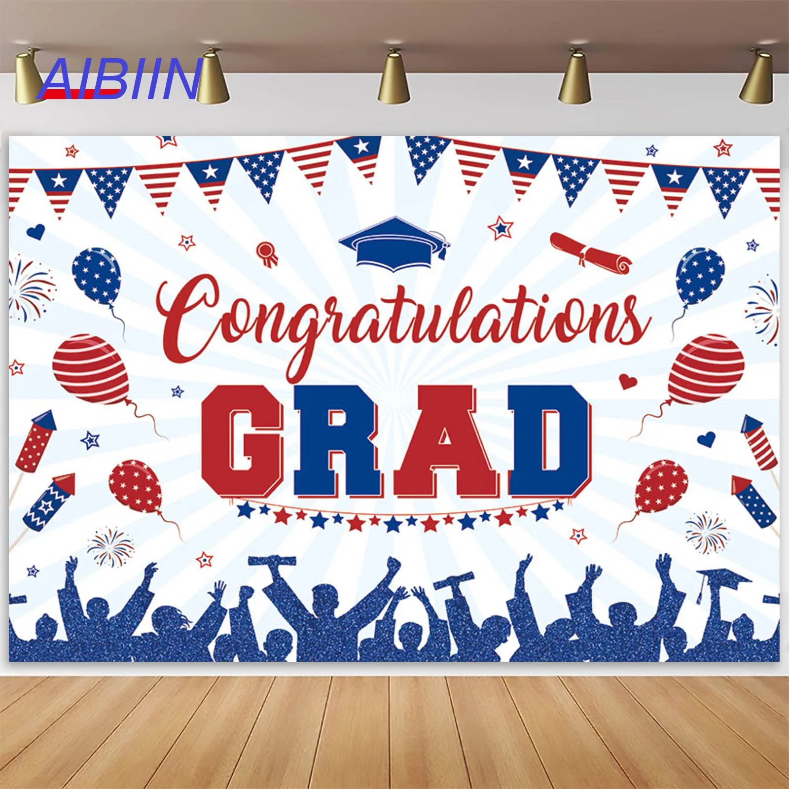 

AIBIIN Class of 2024 Congratulations Grad Backdrops Red Blue White Amercian Graduation Prom Party Decor Photography Background