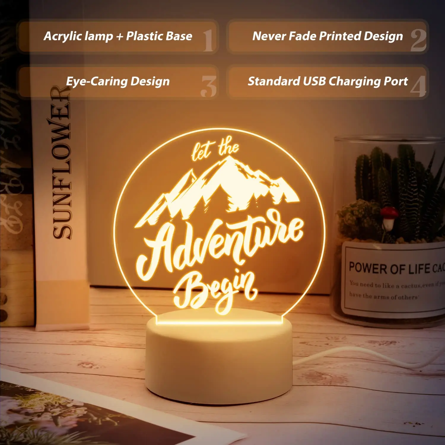 Engagement Gift for Couples – "Let The Adventure Begin" Engagement Gift Night Light, Engraved Night Light Present for Newlyweds