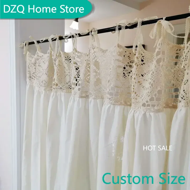 

Rustic Semi-blackout Crochet Cotton Curtains, Hand Hollow Out Kitchen Door Cafe Short Curtain, Korean Home Deco White Cloth