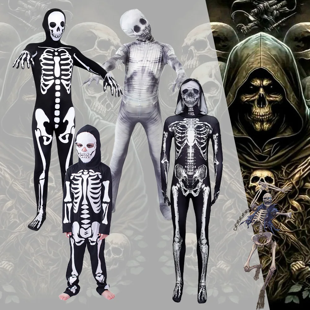 

loween Skeleton Costume Suit Tight Body Suit Stage Performance Human Zombie Skeleton Frame Costume One-Piece Suit