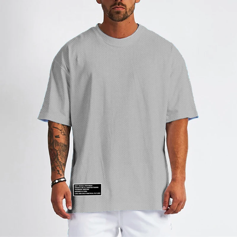 Oversized Men\'s Casual Summer Mesh Quick Dry T-shirt Movement Fitness Short Sleeve Loose Classic Gym Bodybuilding Equipment Tops