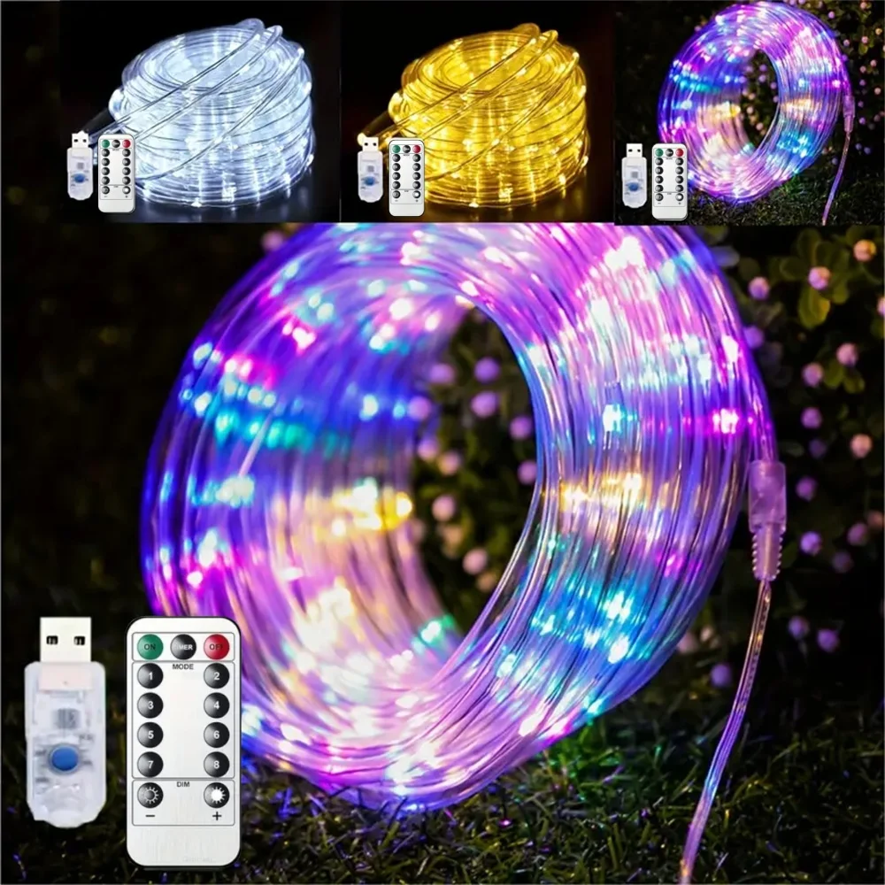 5M/10M/20M LED Tube Light, USB Powered With Remote Control, Suitable For Garden, Courtyard, Wedding, Festival Decoration