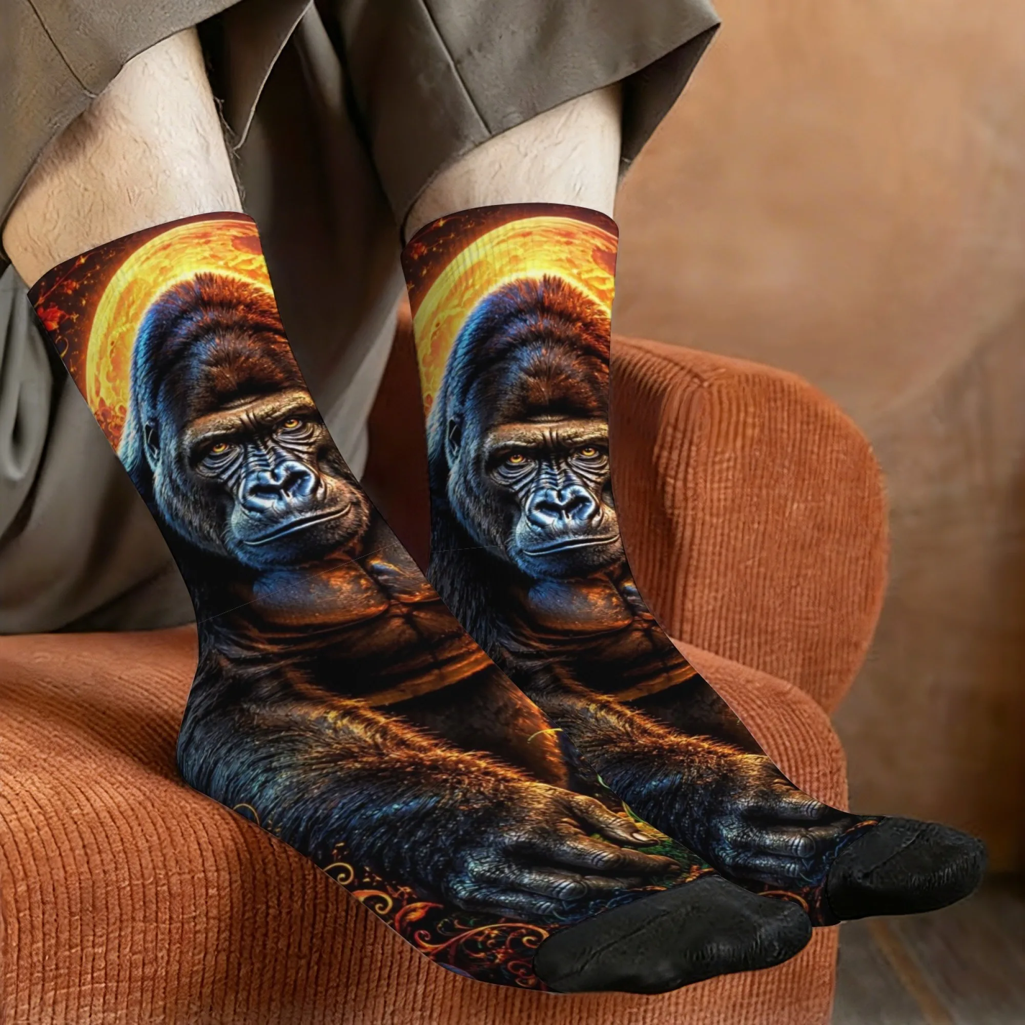 Wild and Strong Gorilla Print Men's Socks Skin-friendly Comfortable Breathable Quirky Hip-hop Socks Fun and Cheerful Gifts
