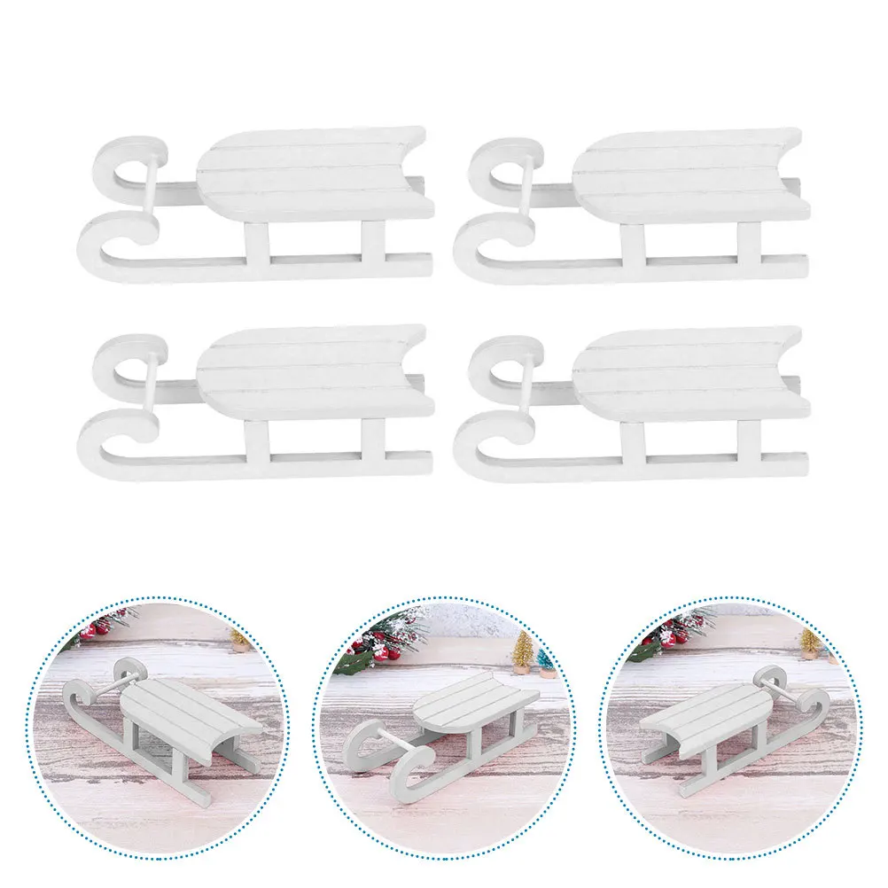 

4Pcs Christmas Sleigh Adornment Smooth Surface Standing Wooden Sled Craft for Home Office Desk Xmas Decorative Ornaments