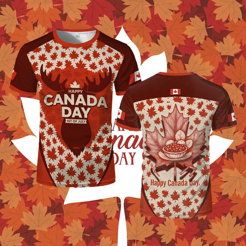 

Canada Day Street Fashion T-shirts Maple Leaf 3D Printed Summer Quick Dry Short Sleeve T shirt Unisex Simple Round Neck Tops
