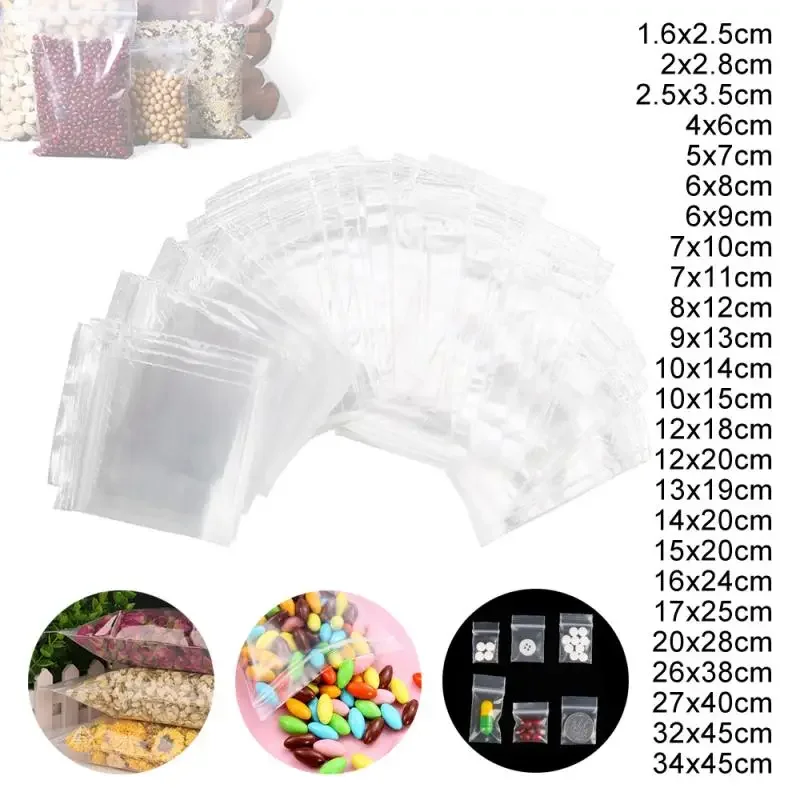 100 Stuks Hersluitbare Witte Rand Plastic Afdichting Rits Zak Clear Poly Bag Voedsel Opslag Hersluitbare Vacuüm Vers Organiseren Snoepjes Zak