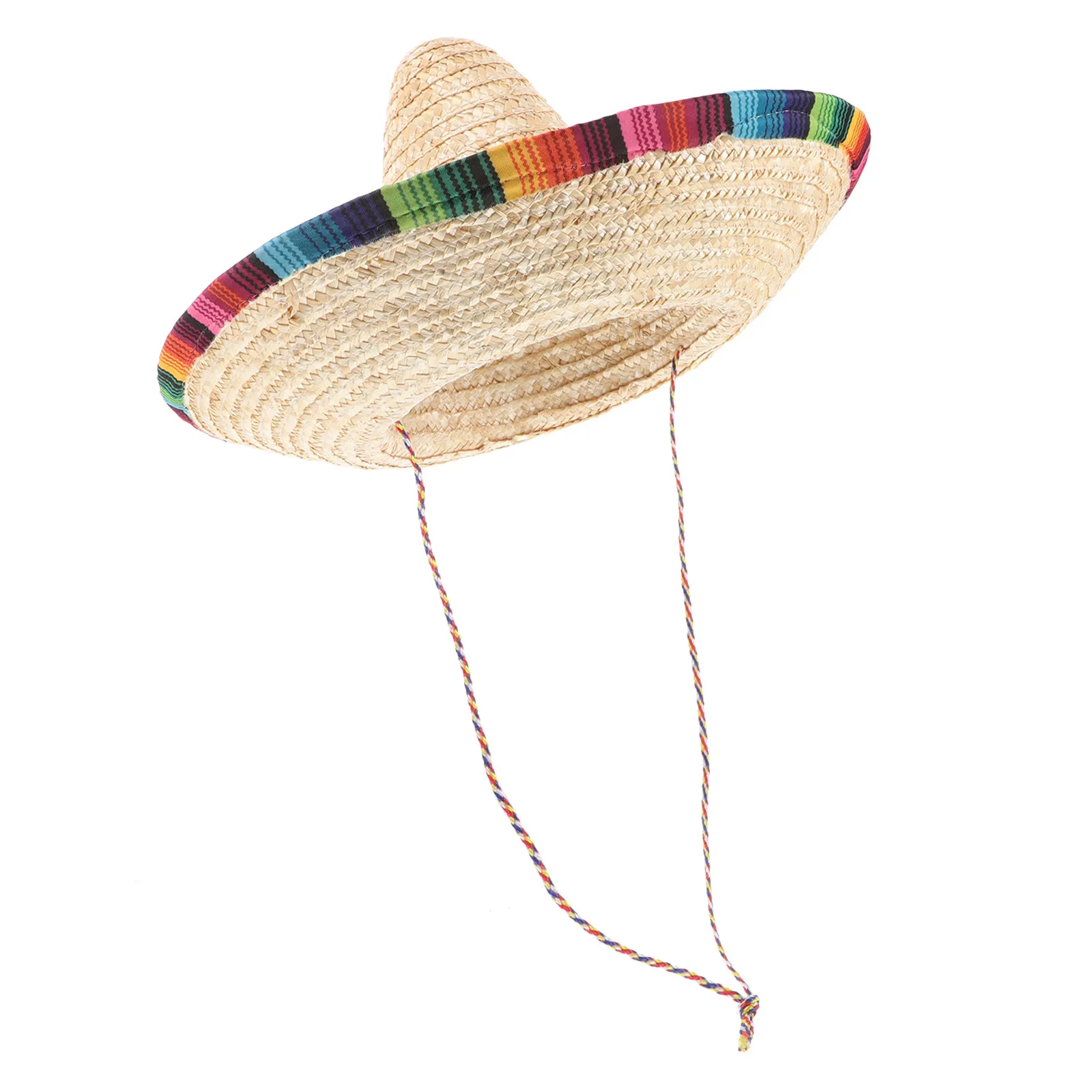 Sombrero Mexicano de Paja, Diámetro 43 cm, Beige con Adornos Coloridos, Sombrero de Fiesta, Disfraz Mexicano para Adultos, Disfraces para Gatos