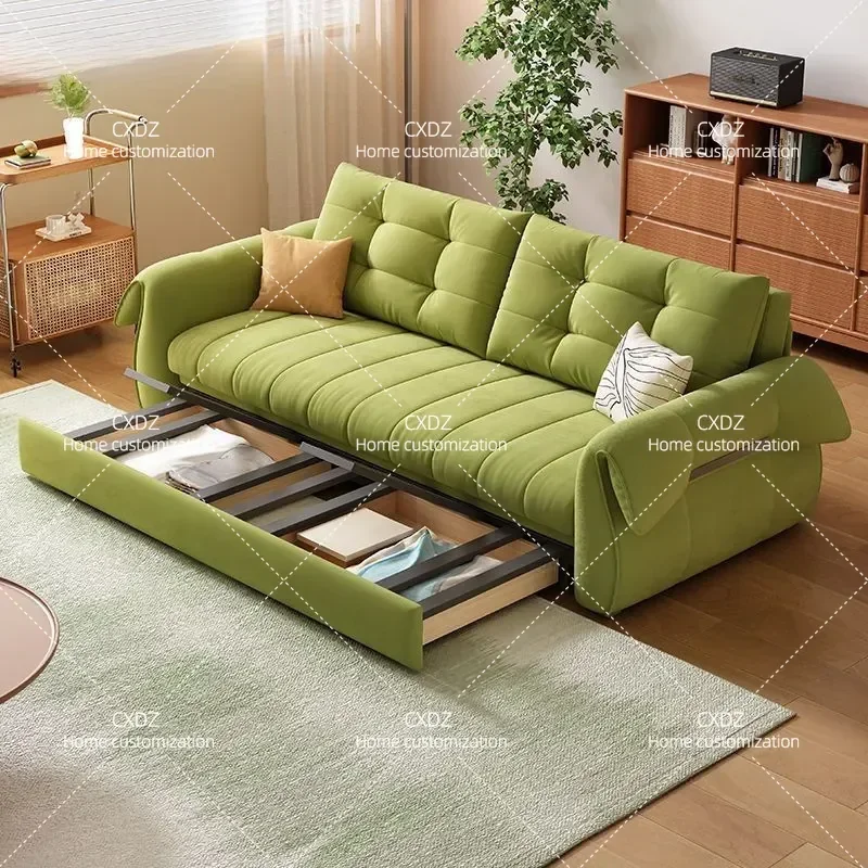 Swan Neck Cat Scratching Flannel Sofa Bed Modern Simple Cream Style Multi Functional Foldable Push Pull for Small Apartment