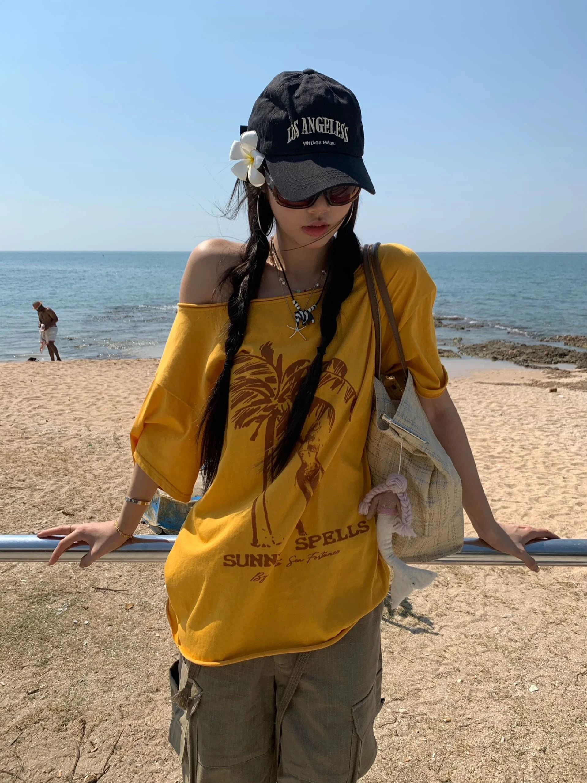 

Fortunee Original Holiday 2026 Spring Summer Double-Sided Wear Cuffed oulder Print ort Sve Loose T-irt Top for Women