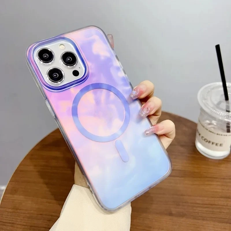 

New Phone Case for iPhone 16Pro Watercolor Ink Gradient Color 15plus Magnetic Suction 14 Matte 13 All Inclusive Protective Cover