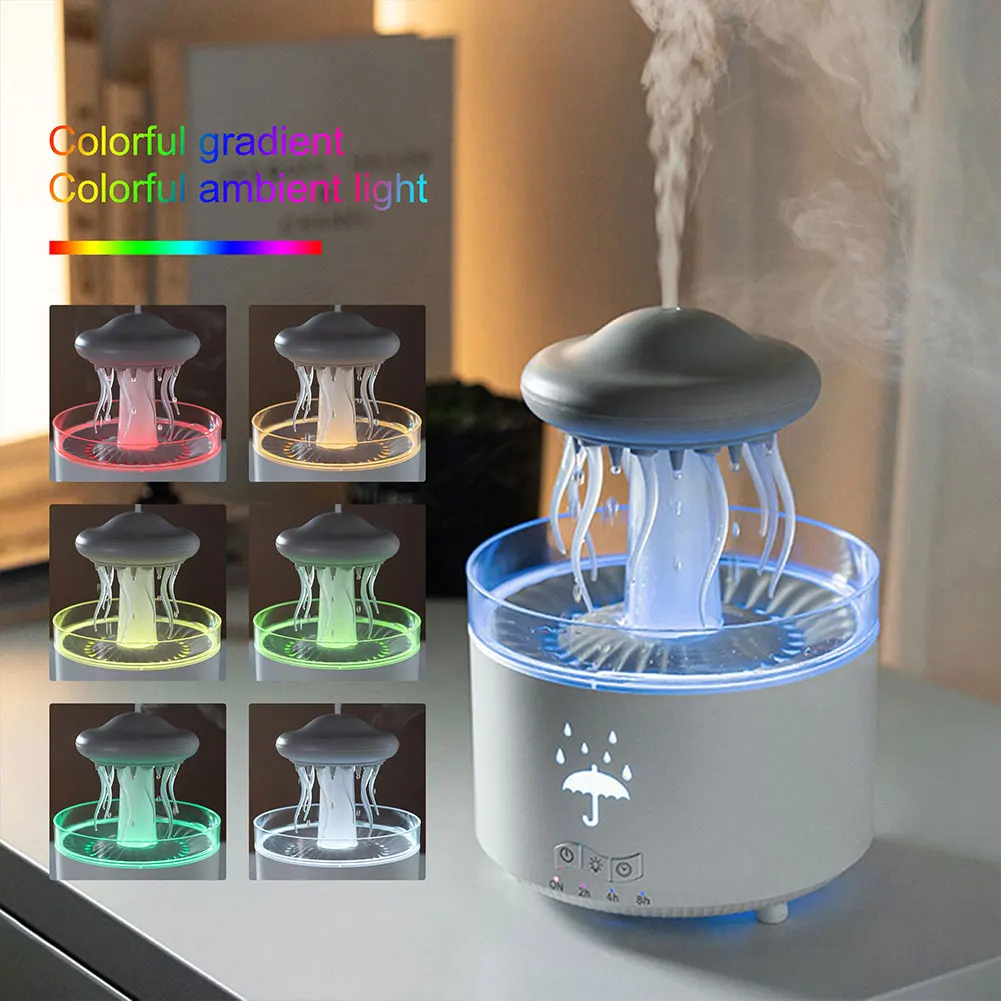 Rain Cloud Aroma Diffuser Air Humidifier Quiet Jellyfish Ultrasonic Cool Mist Maker Fogger Led Essential Oil with Night Lamp