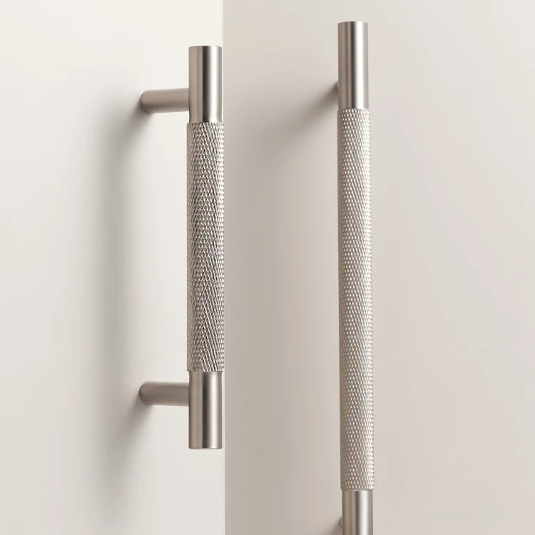 Solid Brass Diamond-cut Cross Knurl Pattern Silver Brushed Nickel Kitchen Cabinet Handles Wardrobe Pull T-bar Knobs