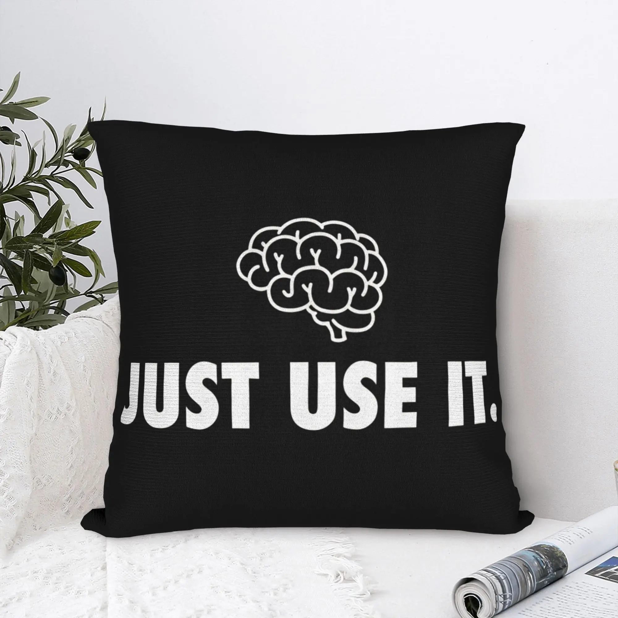Just Use It Meme Throw Pillow Cover Polyester Cushions for Sofa Brain  , Creative Cushion Covers