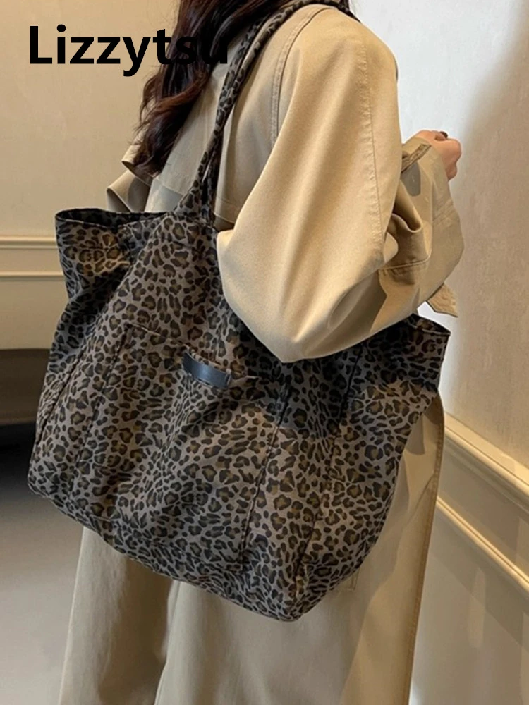 

Lizzytsu Casual Leopard Print Shoulder Bags Women Streetwear Korean Easymatch Large Capacity Tote Bag Luxury Design Vintage Bag