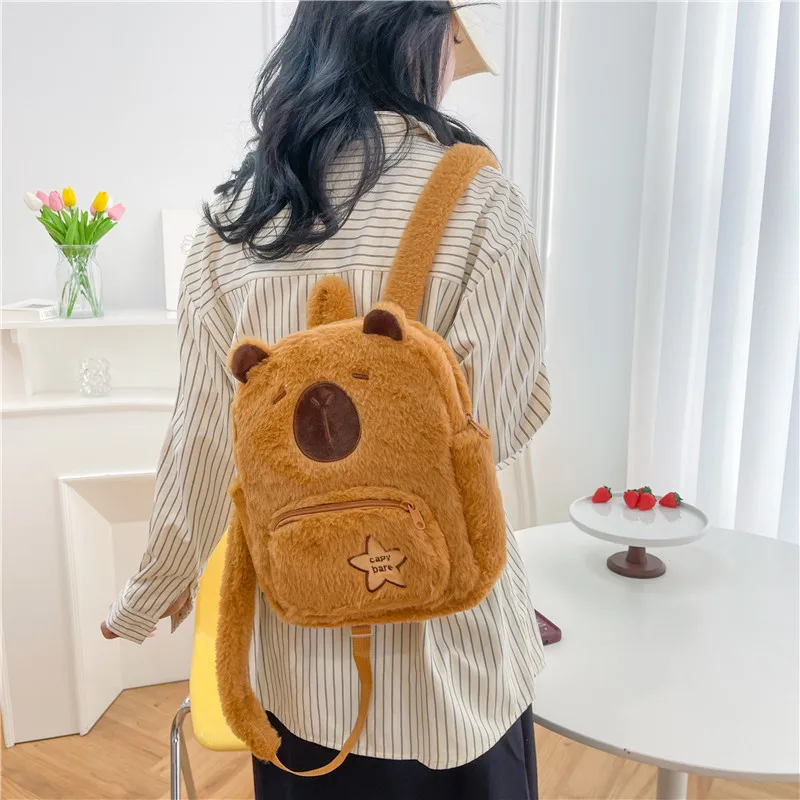 Kapibala Plush Capybara Backpack Cute Student Versatile Fur Bag Ins Soft Girl Storage Small Backpack School Bag Mochila