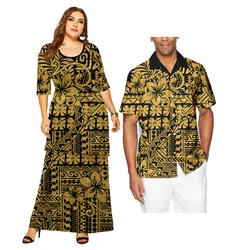 Drop Ship Lovers Clothing Custom Polynesian Tribal His-and-Hers Clothes Casual Women Short Sleeve Dress & Men Shirt Couples Suit