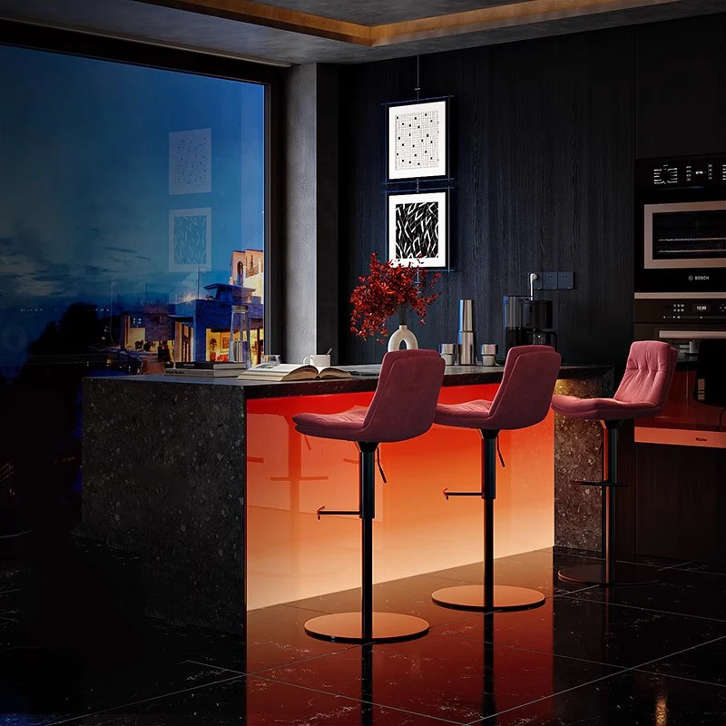 مقاعد بار من الجلد للمطاعم، تصميم دوار بسيط وحديث مع مقاعد بار خلفية، أثاث بار مريح وناعم #4