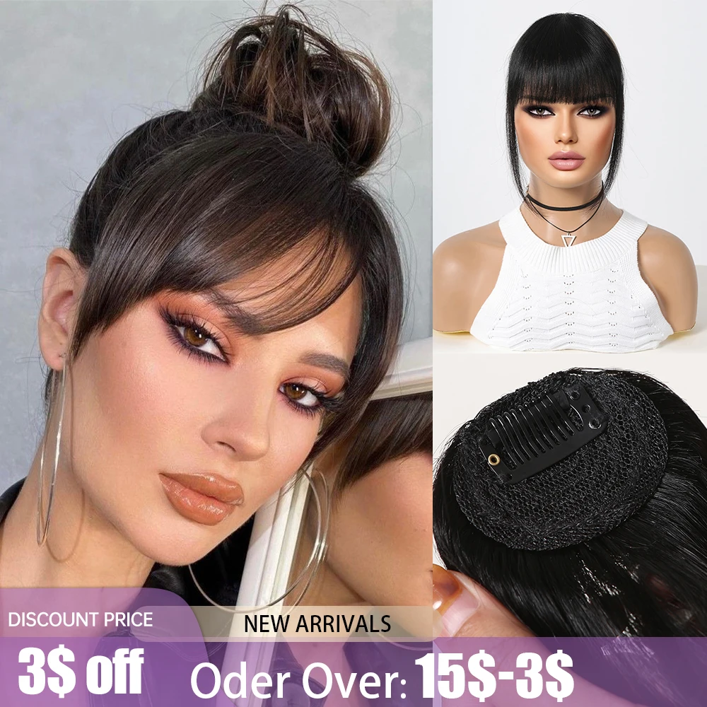 Human Hair Fringe Bangs Natural Srtaight Black Human Hair Air Bangs for Women Clips in Fringe Hair Pieces Extensions Remy Hair