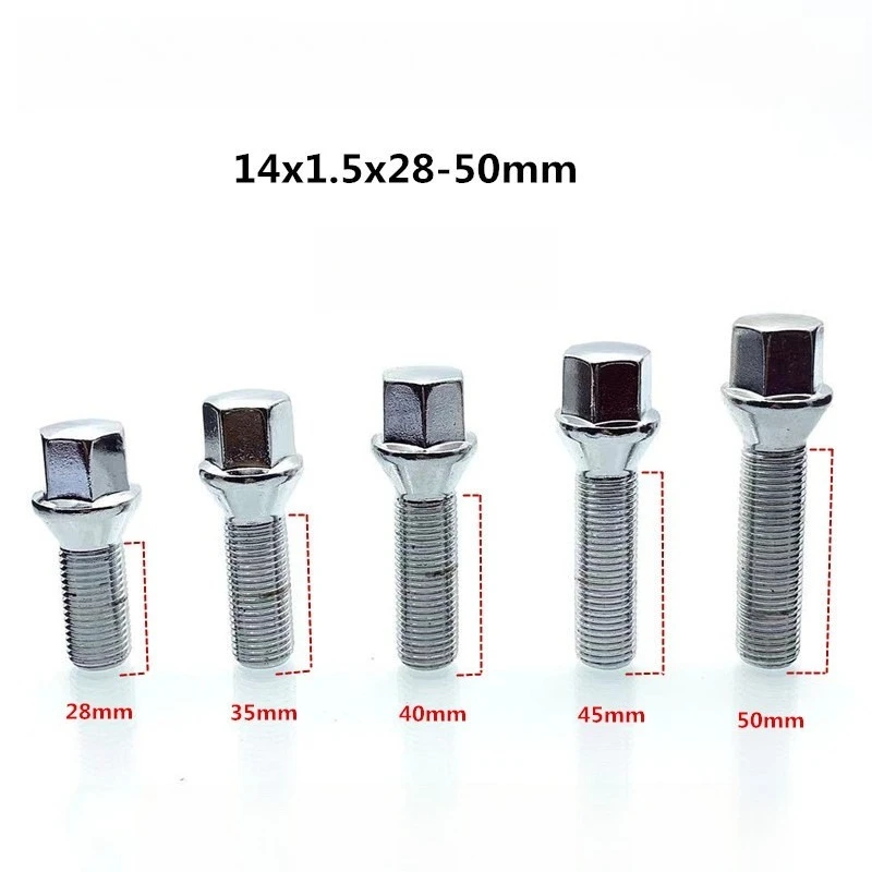 Wheel Lug Bolts 5PCS Extended Wheel Bolts M14x1.5x28/35/40/45/50/55/60/mm for Benz Audi Volkswagen BMW Modifications M14x1.25