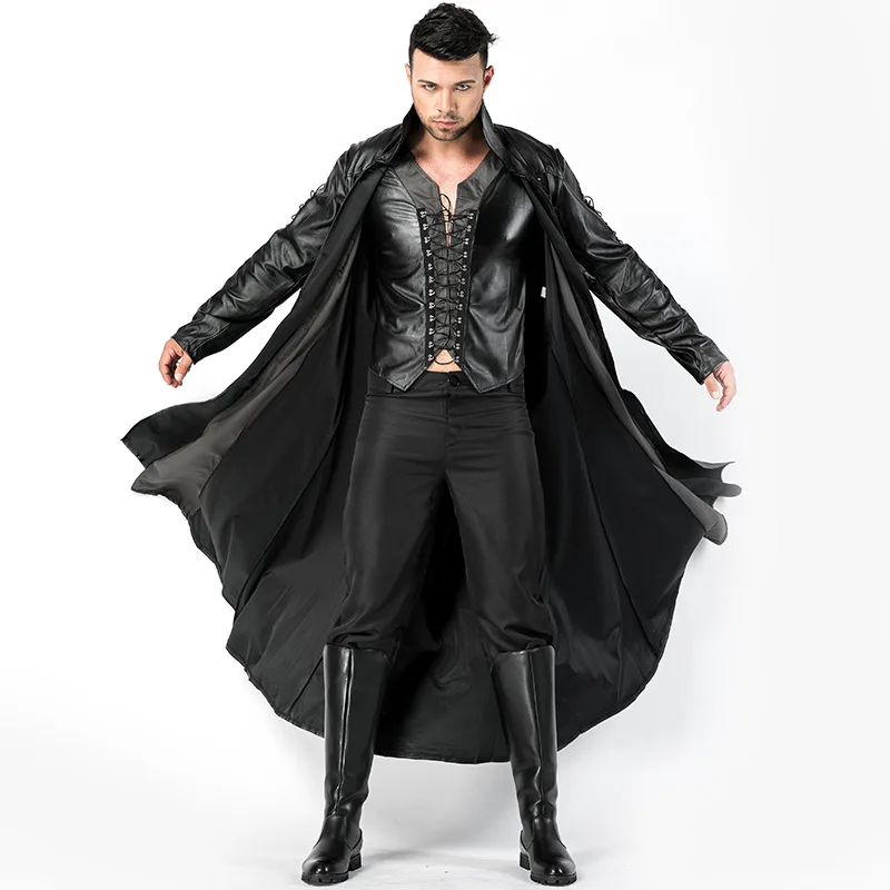 

Adult Men Vampire Castle Dracula PU Jacket Cloak Pants Top Set Halloween Cosplay Costumes Outfit