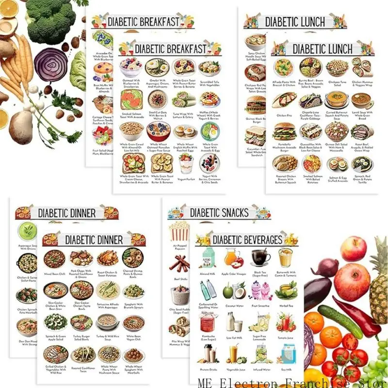 T5EA 12PCS 당뇨병 식품 목록 당뇨병 당뇨병 식품 차트 식사 플래너 당뇨병 환자 건강.