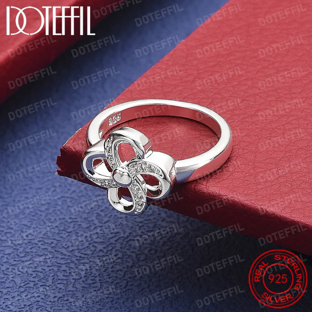925 Sterling Silver four-leaf clover AAA Crystal Ring For Woman Wedding Engagement Charm Party Jewelry