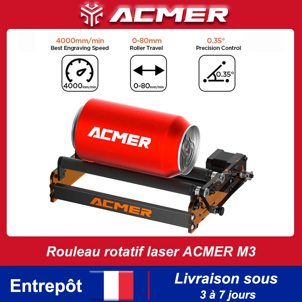 ACMER M3 Rouleau rotatif à 8 niveaux Axe Y Arbre rotatif 360 °   Diamètre de gravure rotatif de 6-164 mm pour objets cylindriques