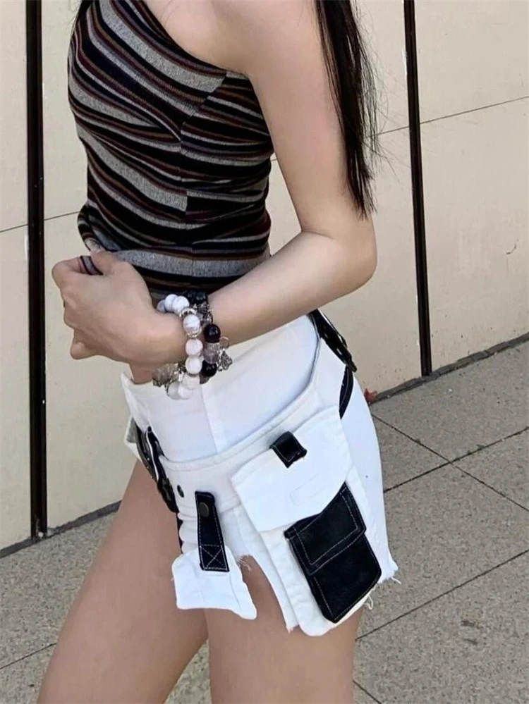 Summer Women Japanese Harajuku Cargo Shorts 2000s Low Rise Hot Pants Y2K Streetwear Korean Cyber Punk Kpop Gyaru Coquette New