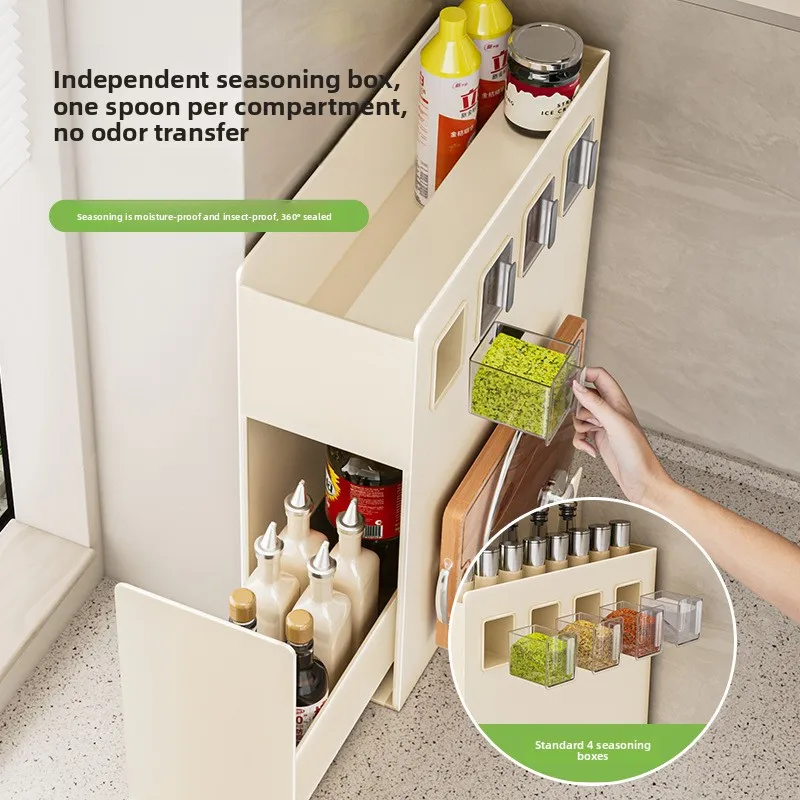 Kitchen Multifunctional Storage Rack Narrow Side Pull Seasoning Cabinet Countertop Multi-layer Shelf Salt Tank Seasoning Storage