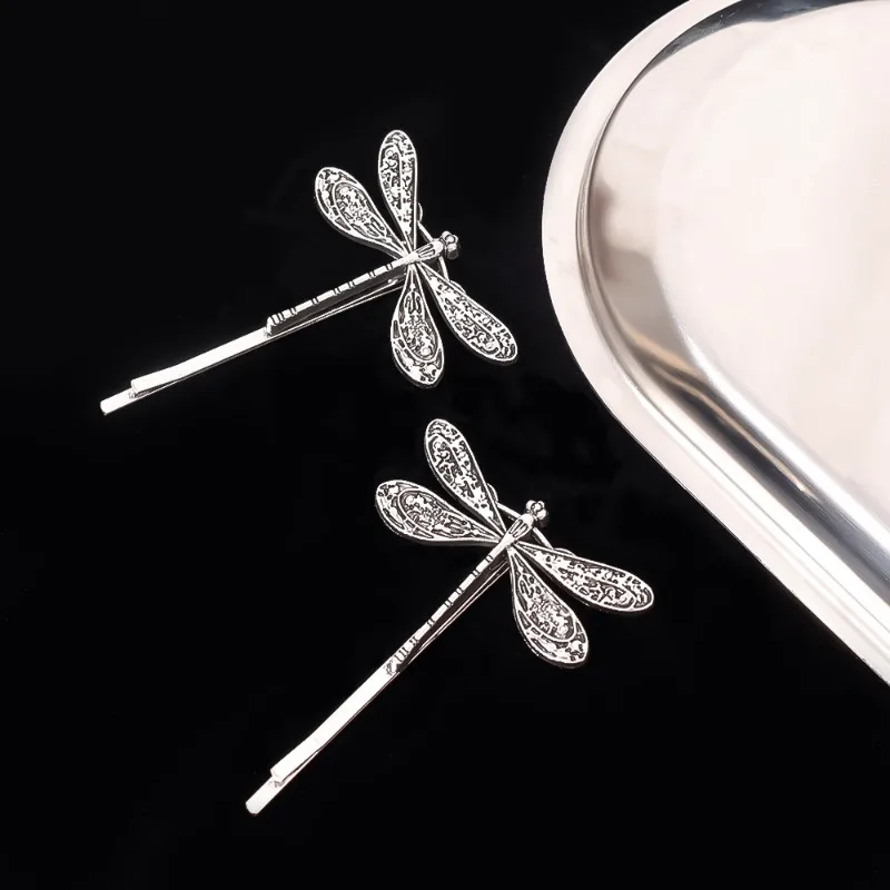 Vintage Trend Silver Color Dragonfly Hairpins Retro Elegant Side Hair Clip for Women Headwear Hair Pin Jewellery Decoration Gift