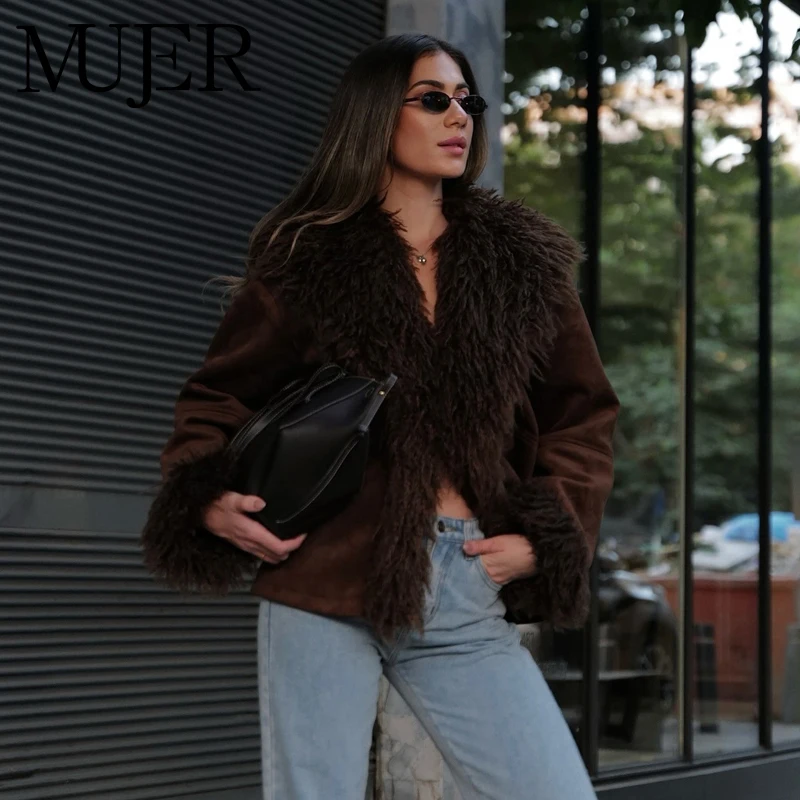 

MUJER Faux Fur Hairy Coat Woman Double Faced Fluffy Jacket Women New in Outerwears Warm Winter Woman Coats Luxury Women's Jacket